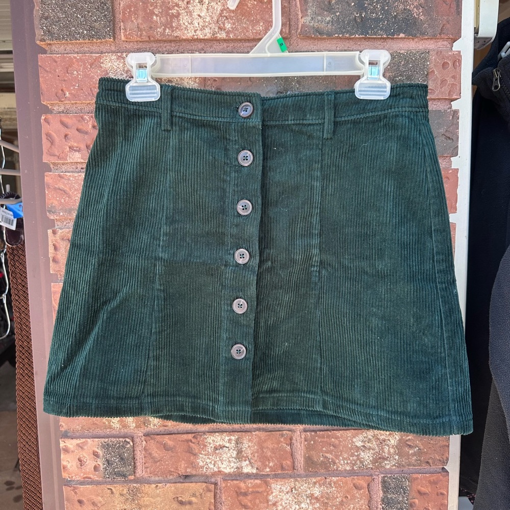 Forever 21 Dark Green Corduroy Button-Front A-Line Mini Skirt